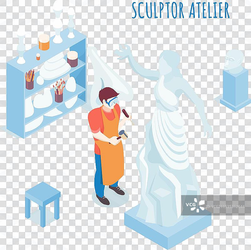 雕塑家艺术家的等距构图图片素材