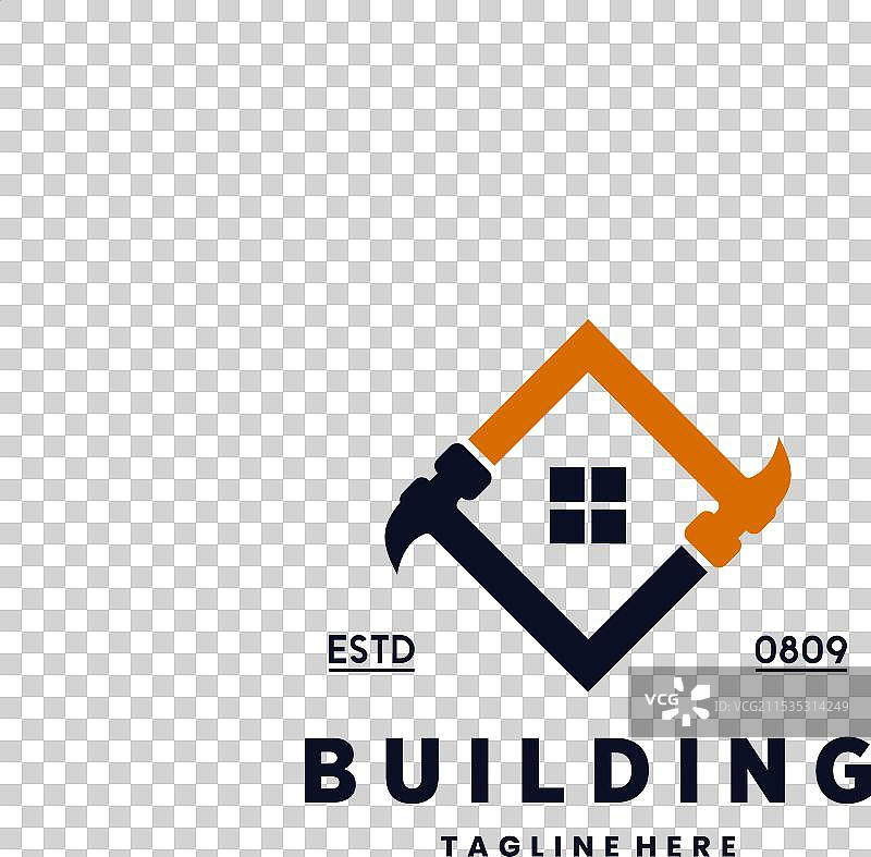 带有锤子、屋顶和窗户的翻新标志图片素材