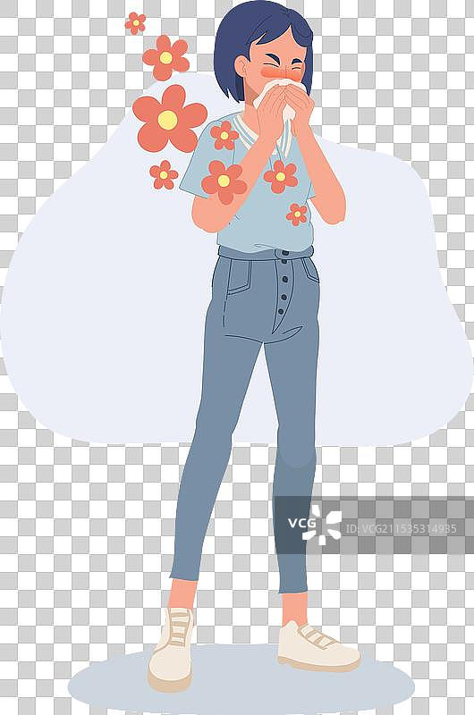 对花过敏的概念，过敏女性与花朵一起图片素材