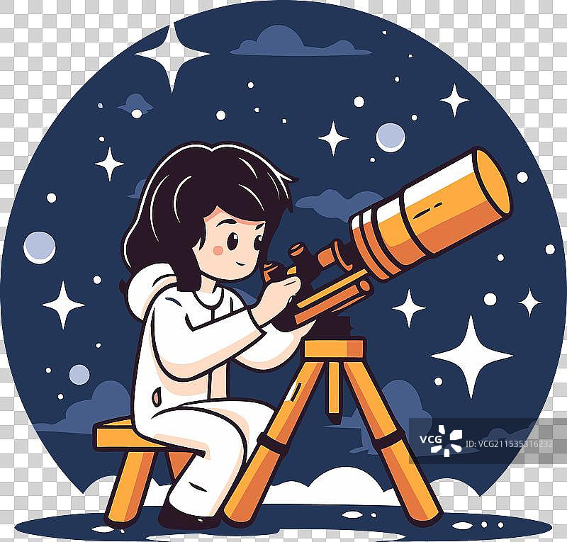 可爱的小女孩在通过望远镜观察图片素材