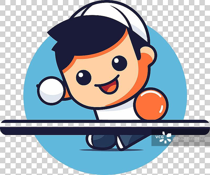 快乐的男孩在打乒乓球的卡通形象图片素材