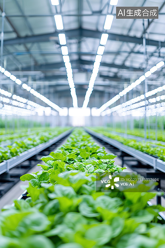 【AI数字艺术】现代化蔬菜大棚里种植的有机蔬菜和智慧农业概念图片素材