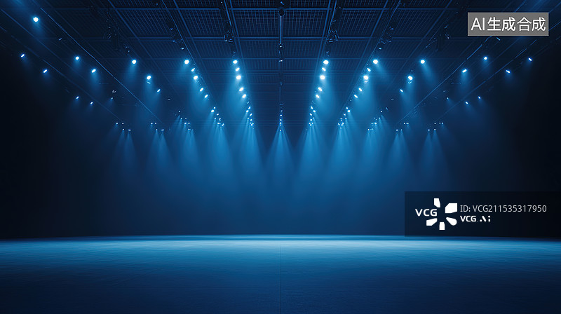 【AI数字艺术】聚光灯下的蓝色舞台图片素材