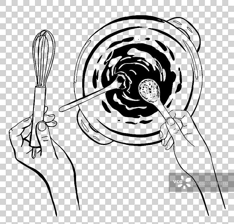 厨师的手在搅拌面糊的原料轮廓图片素材
