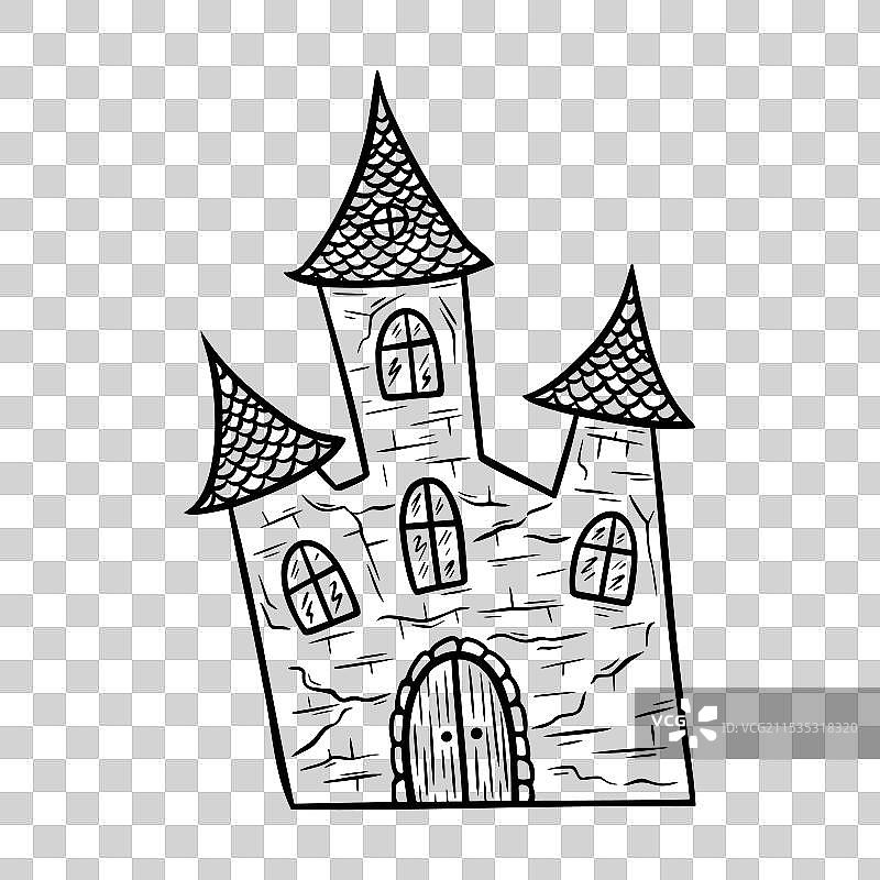 恐怖万圣节鬼屋线条艺术风格图片素材