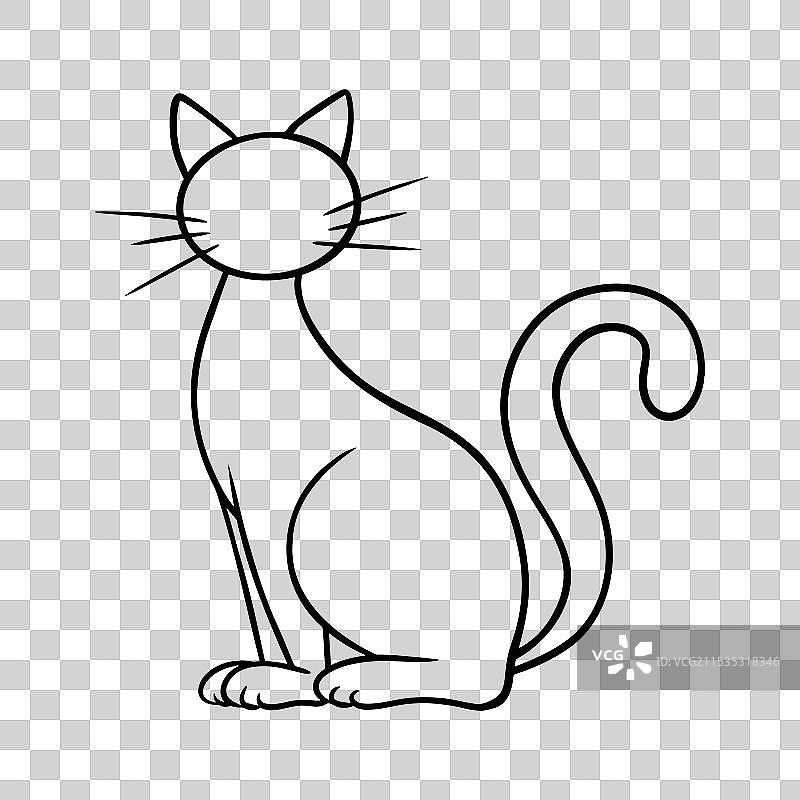线条艺术风格的 spooky 万圣节猫图形图片素材