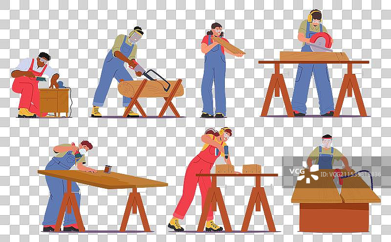 多样化的工匠参与木工制作图片素材