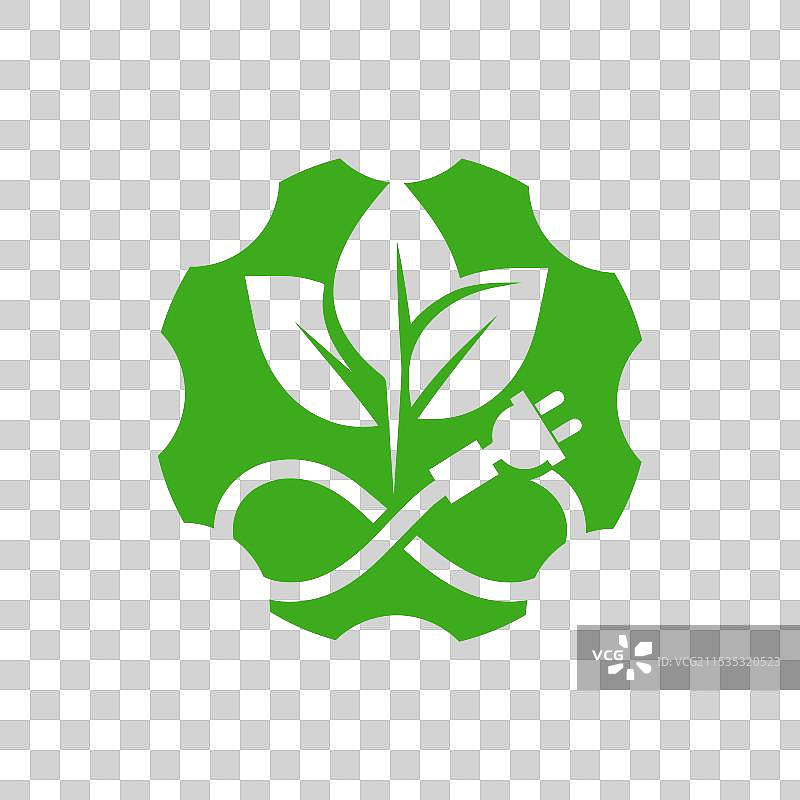 绿色能源符号，带有叶子和电插头图片素材