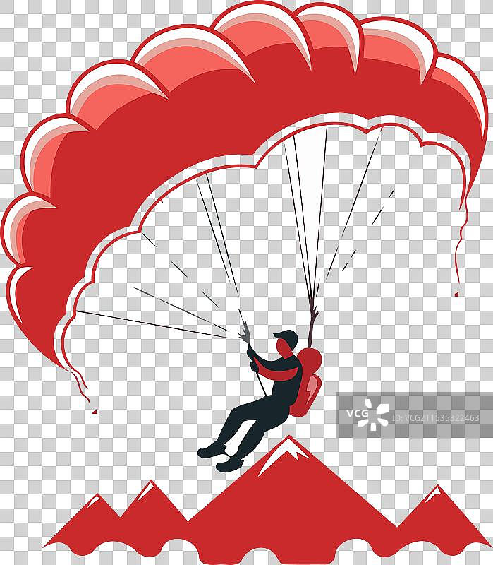 在红色降落伞上飞行的跳伞者图片素材