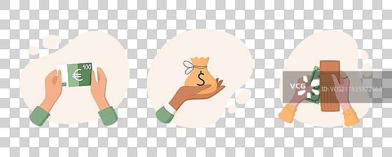 欧元纸币图标与手握钱的形象图片素材