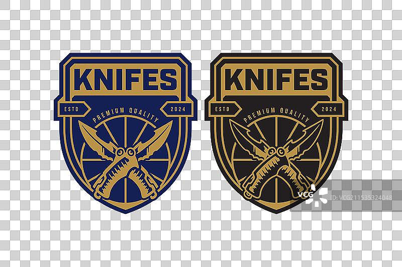 口袋刀交叉小刀复古徽章标志图片素材