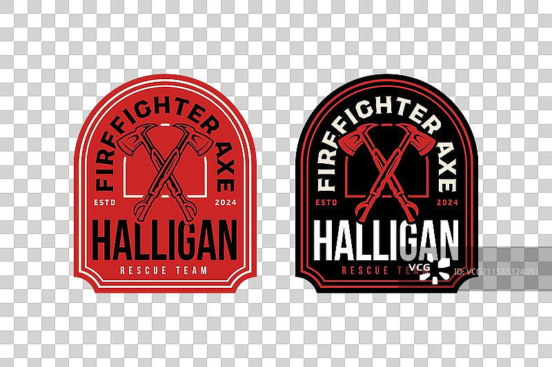 消防员斧头与撬棍复古徽章标志图片素材
