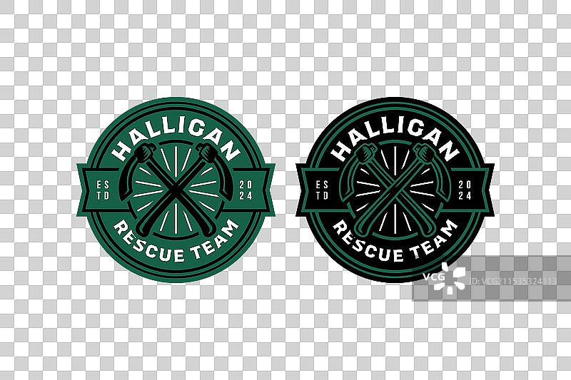 消防员斧头或斧子复古徽章logo设计图片素材
