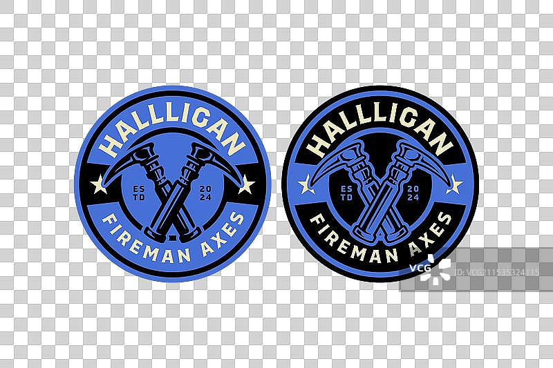 复古风格的镐和锄头徽章logo设计图片素材