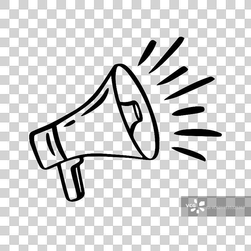 手绘线条涂鸦风格的扩音器图标图片素材