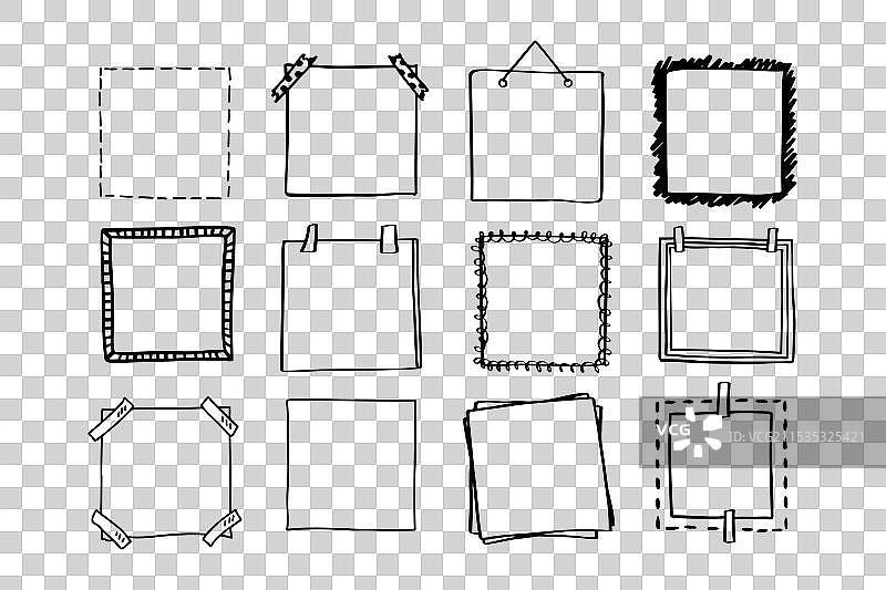 手绘方形涂鸦框架集合图片素材