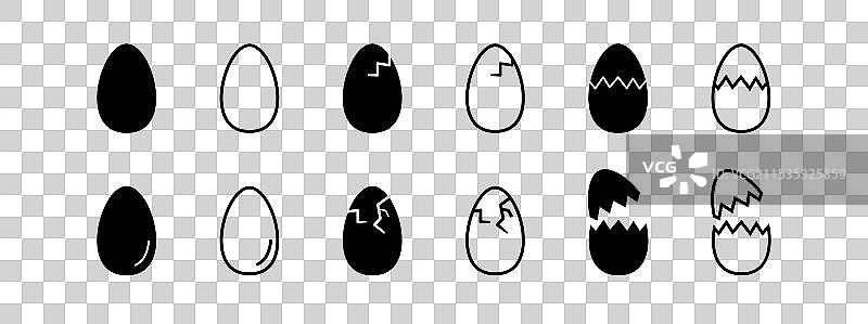 破碎的鸡蛋图标集合，鸡蛋标志轮廓图片素材