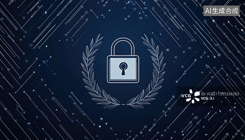 【AI数字艺术】网络安全锁，科技背景概念图片素材