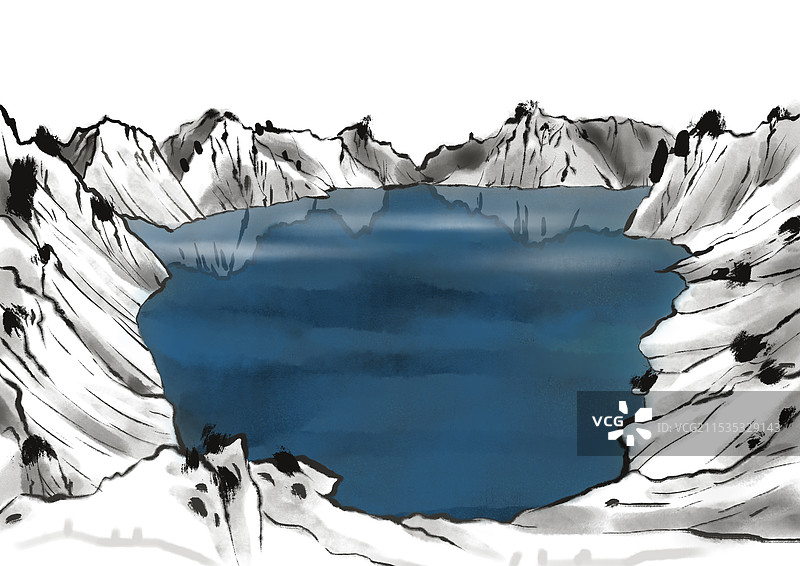 长白山天池水墨插画图片素材