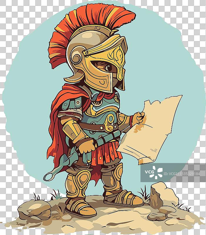 一位穿着盔甲的中世纪骑士手持一张纸。图片素材