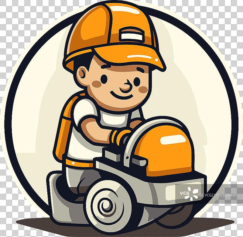 可爱的小男孩戴着头盔骑着割草机图片素材