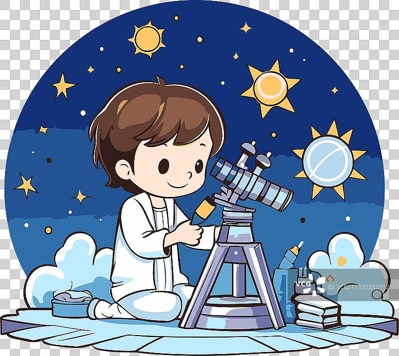 拿着望远镜和书籍的卡通男孩图标图片素材