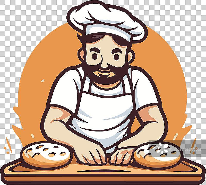 卡通风格的厨师与面包和小圆面包图片素材