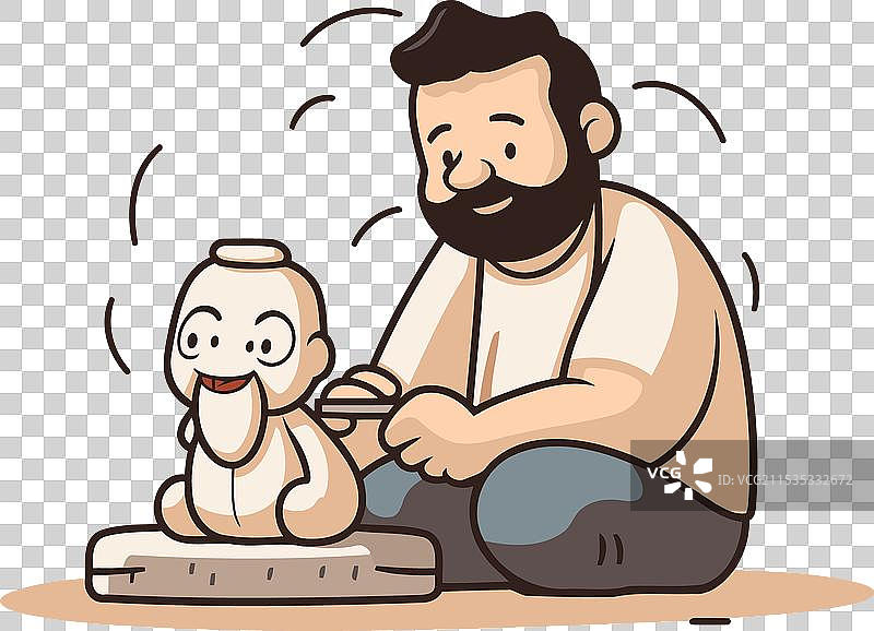 一个男人玩泥土陶器的卡通画图片素材