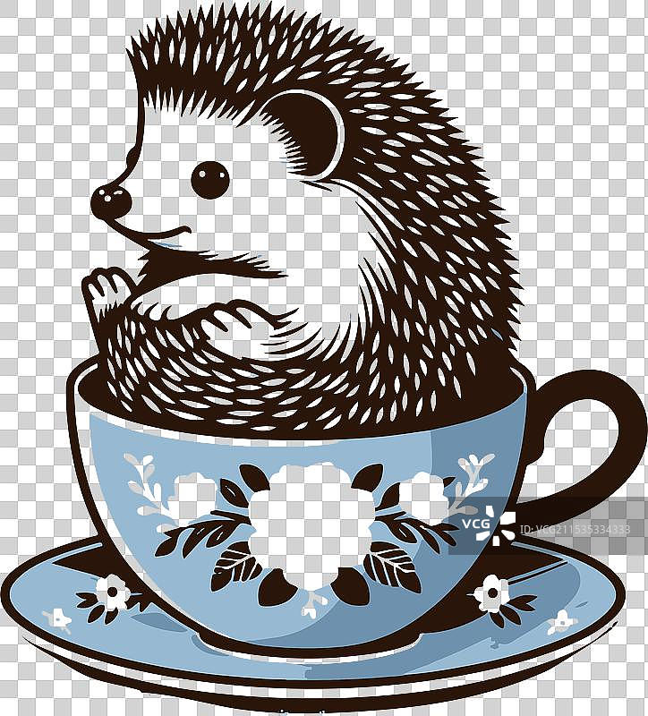 可爱的刺猬在茶杯里图片素材