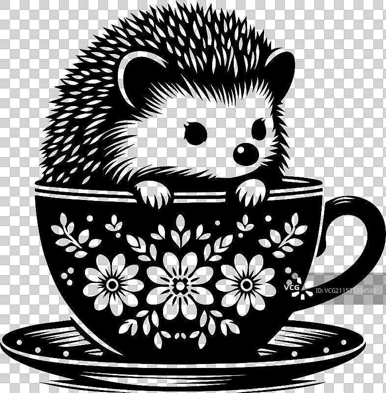 可爱的刺猬在茶杯里图片素材