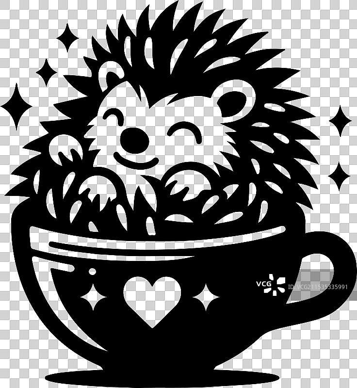 小刺猬在咖啡杯里图片素材