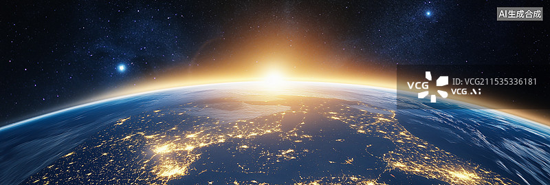 【AI数字艺术】科技背景——太空中的地球日出场景图片素材