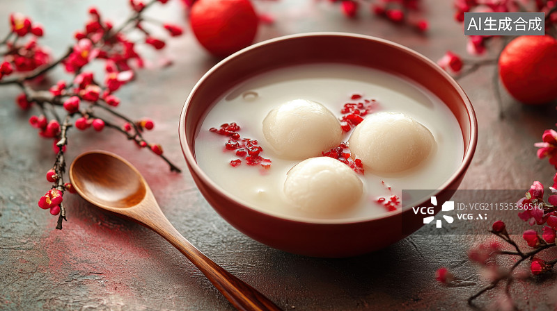 【AI数字艺术】汤圆元宵新年春节桂花酒酿小汤圆传统美食图片素材