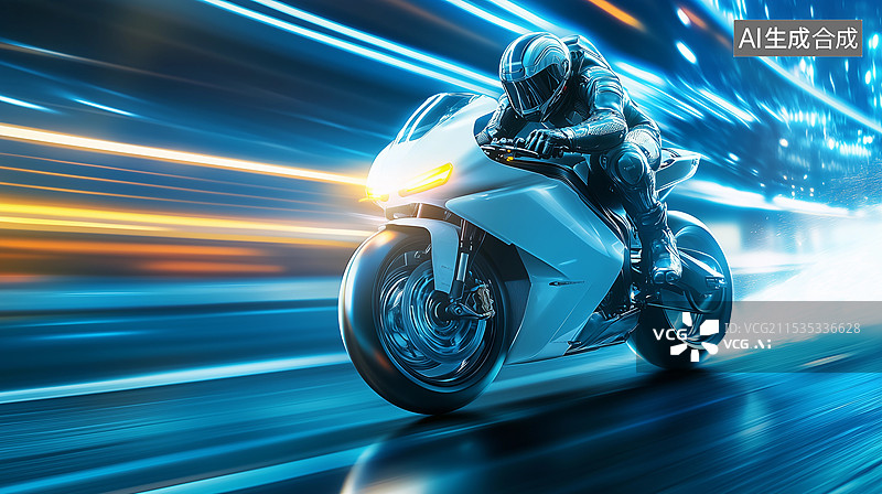 【AI数字艺术】未来赛博朋克主题海报——骑着摩托车的男人图片素材