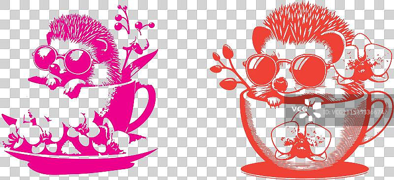 小刺猬在咖啡杯里图片素材