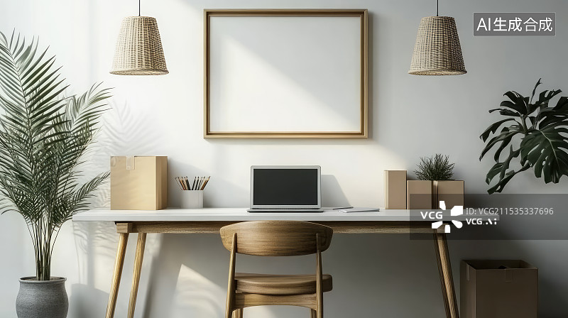 【AI数字艺术】现代家庭办公室室内设计图片素材