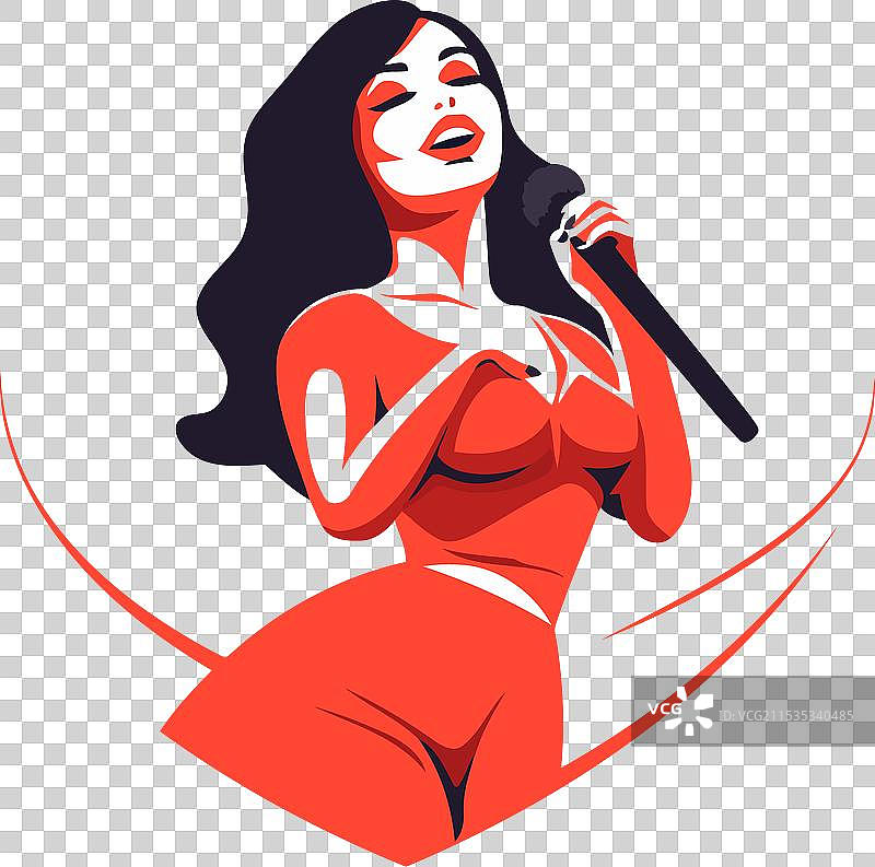 穿红色泳衣的女孩歌手拿着麦克风图片素材