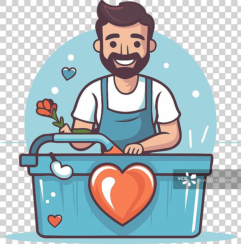 男人在浴室用扁平风格洗手图片素材