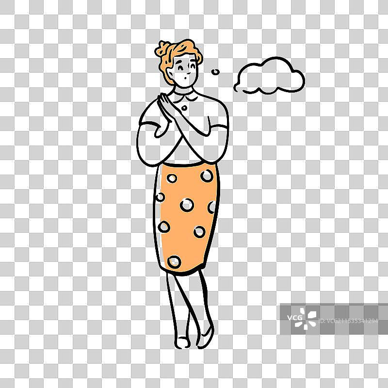 思考的女性与表达思考的气泡涂鸦图片素材