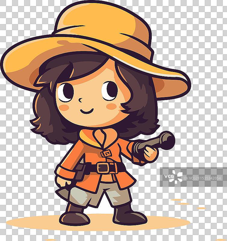 可爱的小女孩戴着狩猎帽，手里拿着一把枪图片素材