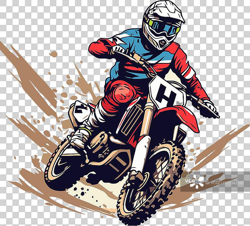 越野摩托车手在比赛中的粗犷风格图片素材