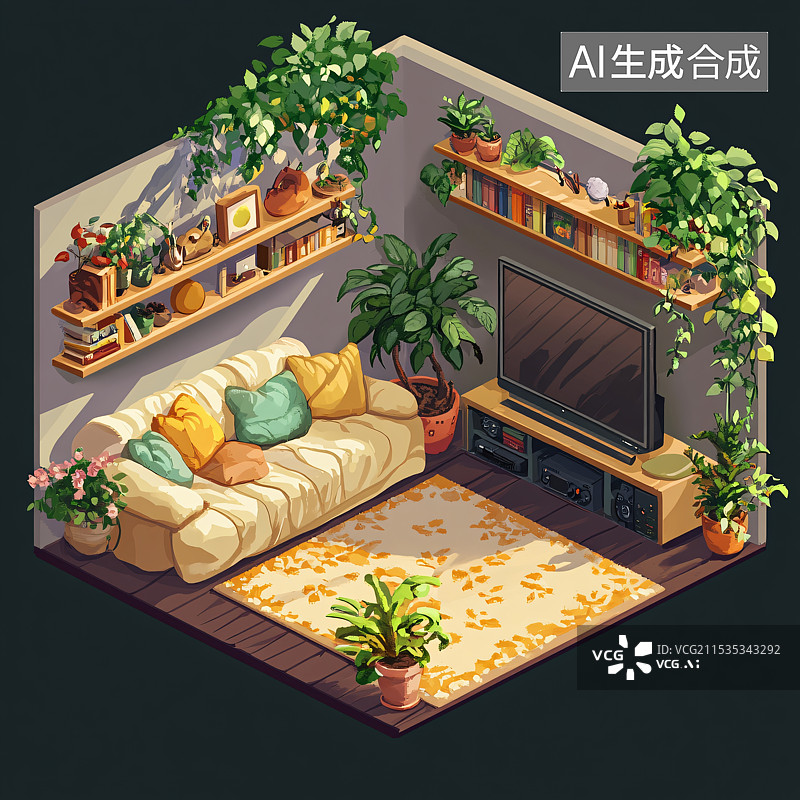 【AI数字艺术】微缩景观的房地产模型公寓，展示卧室和客厅设计，细致的装饰和家具。图片素材