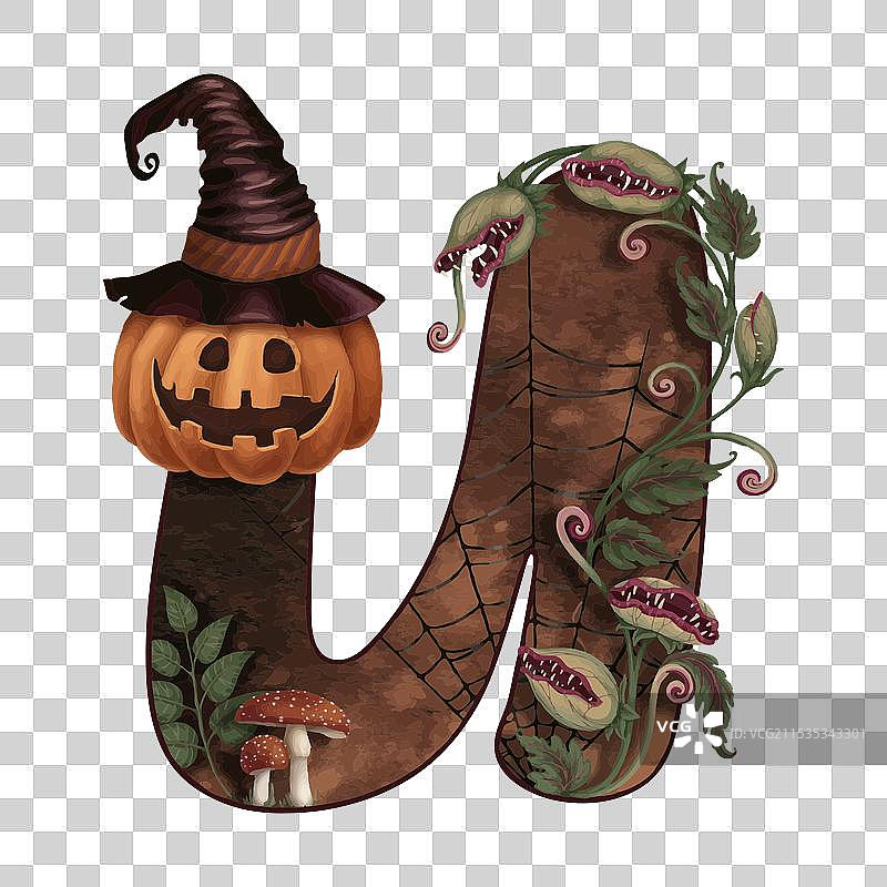 万圣节字母U与南瓜灯图片素材