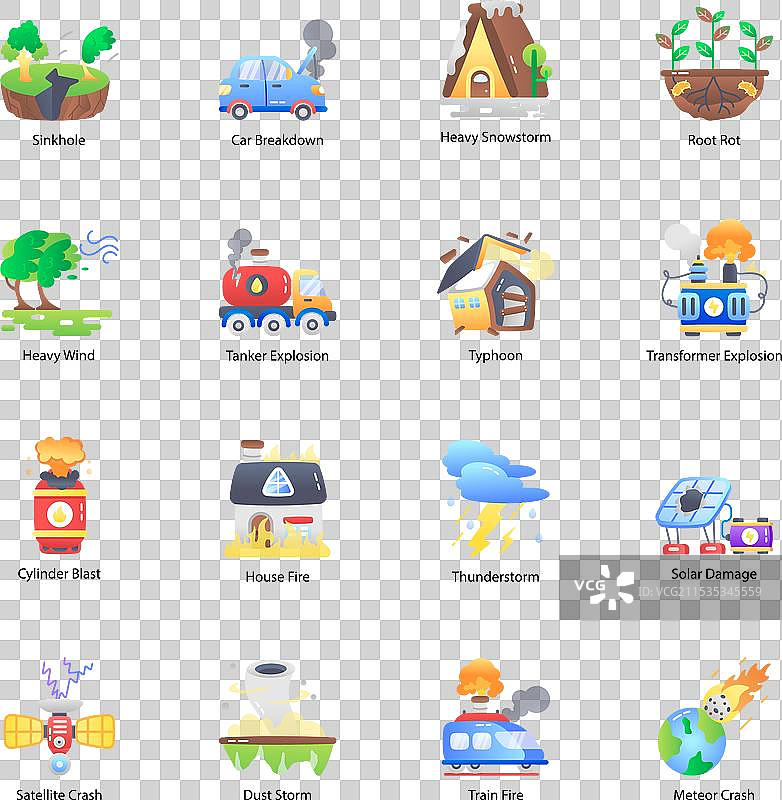 灾难集合扁平图标图片素材
