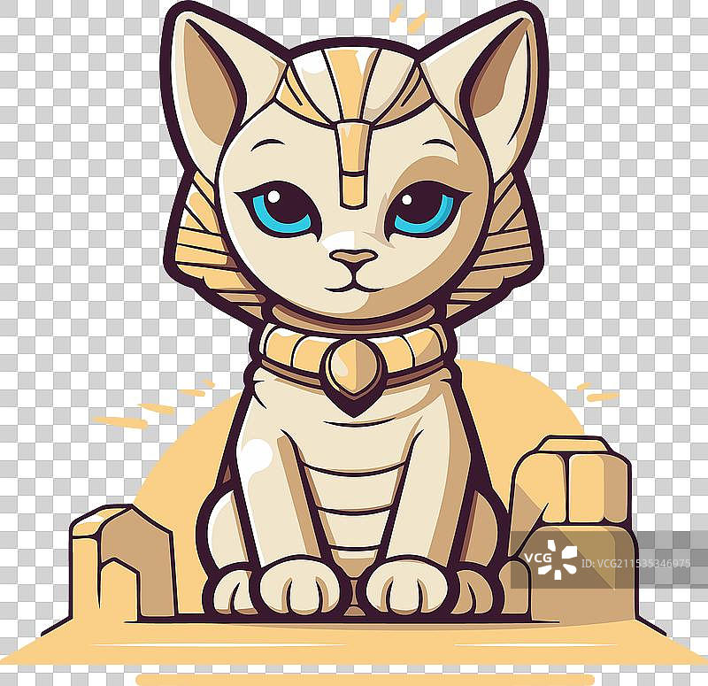 卡通风格的埃及猫，蓝色眼睛图片素材