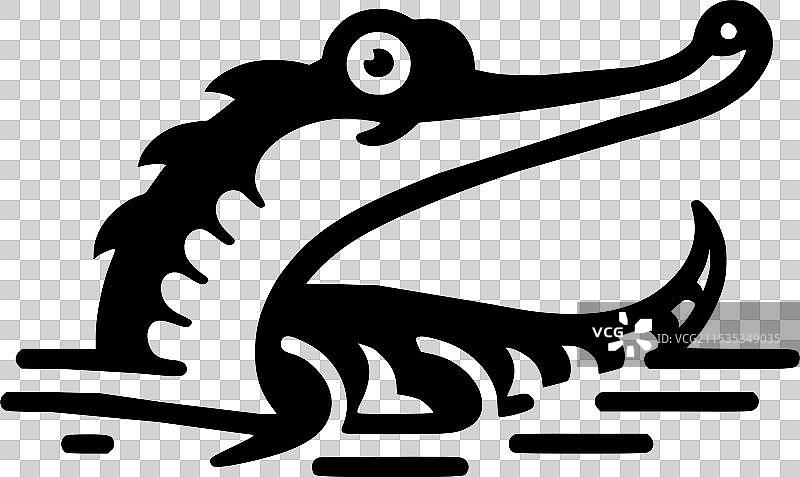 可爱的鳄鱼（黑白）图片素材