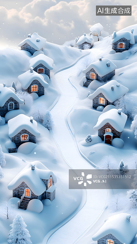 【AI数字艺术】雪中的雪屋和雪乡图片素材