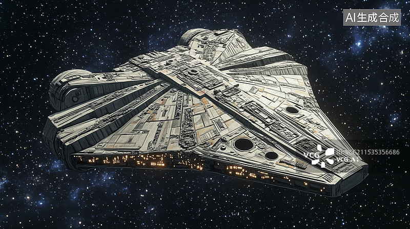 【AI数字艺术】唯美的宇宙星辰中航行的巨大的飞船插画图片素材
