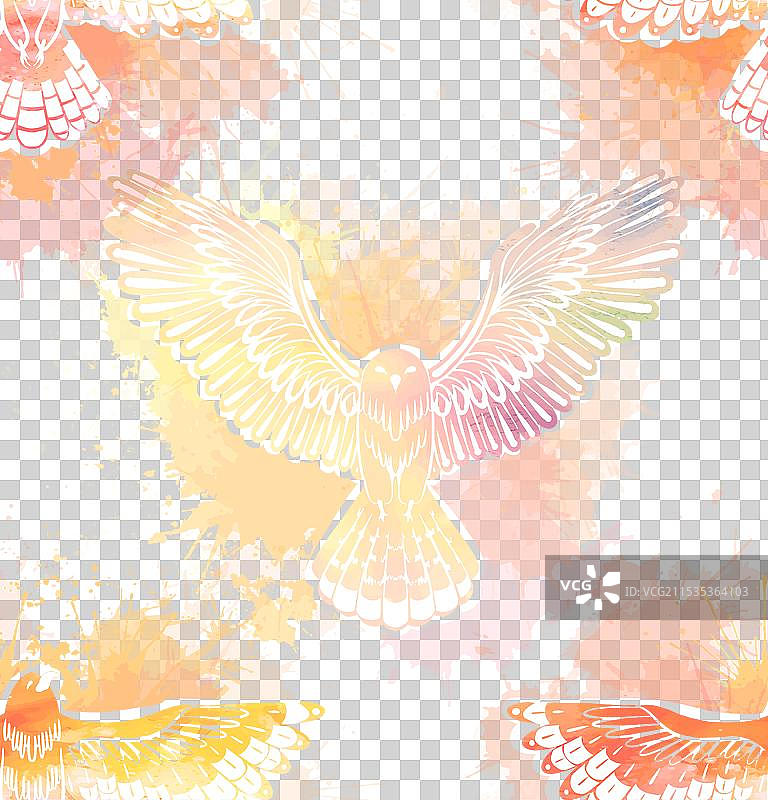 装饰性无缝图案与飞翔的鸟类图片素材
