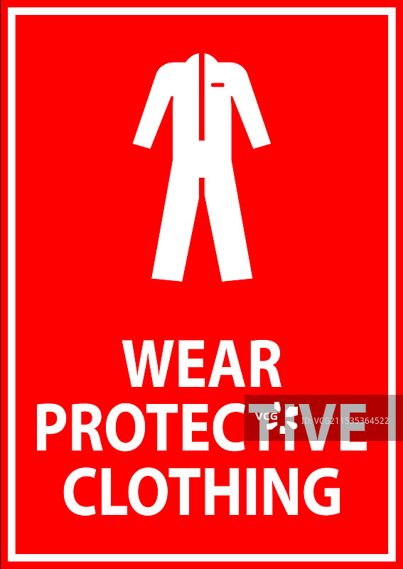 小心，穿戴防护服标志（白色背景）图片素材